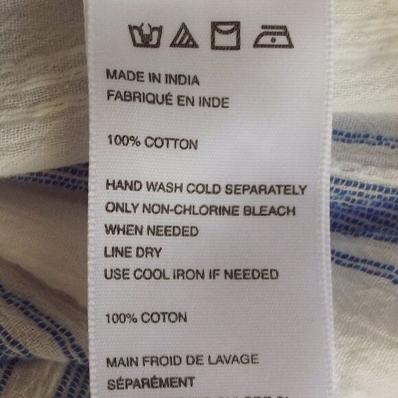 OUT FROM UNDER Swim Cover/Romper, L, White/Blue Stripes, Elastic Waist, Pockets - Picture 13 of 15